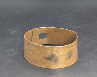 Vintage Mitsunori Japanese Hammered Brass Cuff Bracelet Snake Scale Pattern 35g
