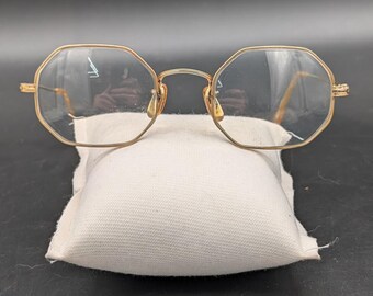 Vintage Artcraft Octagon Eyeglasses Frame Gold Tone Octagonal Wire Glasses AS/IS