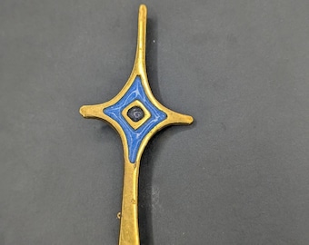Rare Vintage Bernard Chaudron Modernist Cross Brooch Blue Enamel Brutalist Art