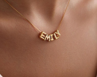 Collar personalizado con nombre y iniciales en globos pequeños, mini collar con nombre, collar minimalista, regalo personalizado, regalo para ella, regalo de Navidad