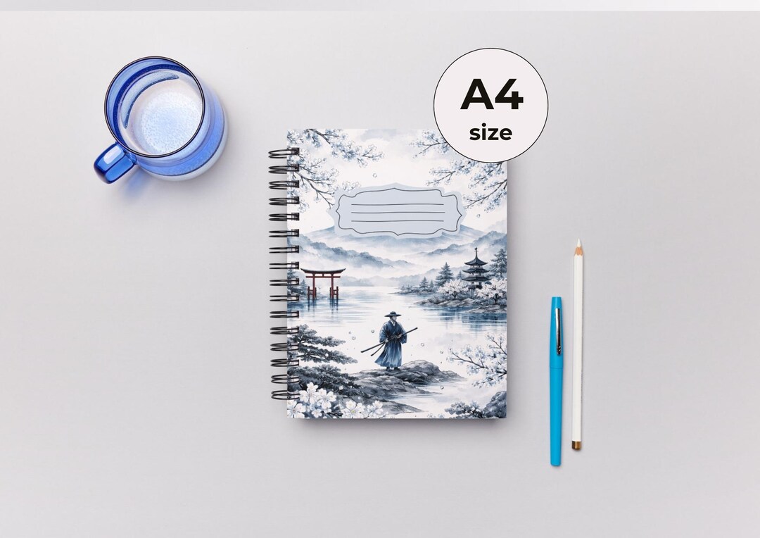Samurai Notebook Samurai A4 Notebook, Japanese Temple Scene, 80 Lined Pages (digital ...
