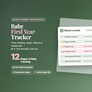 Baby First Year Tracker Printable PDF | Feeding Sleep Diaper Log | Growth Chart Milestones