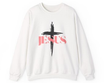 Sweatshirt ras du cou unisexe en mélange épais Jesus Cross