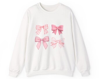 Sweat-shirt rose ras du cou unisexe en mélange épais avec nœud