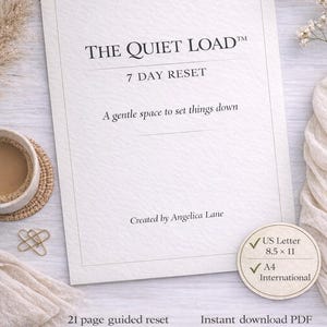 7 Tage-Reset für Emotional Arbeit und Mentale Belastung, Printable Journal zur Burnout Linderung, Self Care Workbook, A4 und US Letter, The QuietLoad™