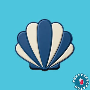 May include: A scallop shell patch featuring alternating vertical segments in dark navy blue and cream white. The design has a raised, rounded edge and a smooth finish. In the bottom right corner, there is a circular logo with the text Pretty Patch.