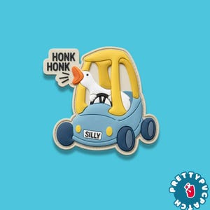 Honk Honk Silly Goose Driving Cozy Coupe Car PVC Patch Loop and Hook Funny Meme Duck Morale Badge Tactical Emblem for Backpacks