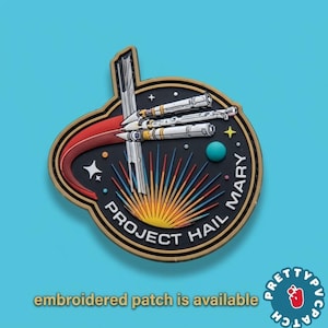 Embroidered-PVC Patch Loop and Hook Pretty Patch Project Hail Mary Space Rocket Rubber Badge Sci Fi Novel Astro Emblem for Backpacks Jackets