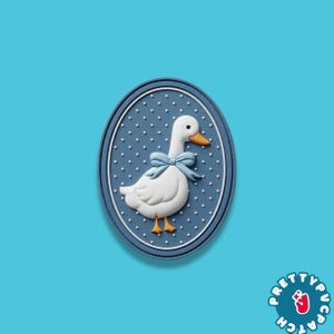 Cute Goose Blue Bow PVC Patch Hook and Loop Oval Polka Dot Duck Emblem Vintage Cottagecore Animal Badge Backpack Uniform Decor Accessory