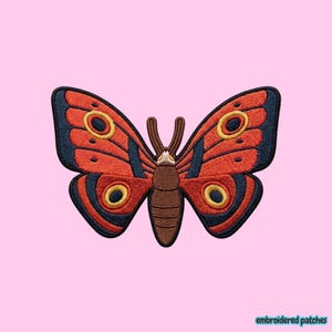 Orange Moth Embroidered Patch Boho Insect Badge Cute Iron On Tactical Patches for Jacket Backpack Aesthetic Witchy Cottagecore Luna Decal