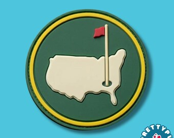 Masters Golf Tournament PVC Patch Hook and Loop Round Green USA Map Red Flag Rubber Morale Badge for Golf Bags Backpacks Vests