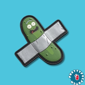 Funny Pickle Rick PVC Patch Cartoon Green Cucumber Rubber Tactical Morale Badge Cute Anime Meme Hook Loop Emblem For Bags Jackets