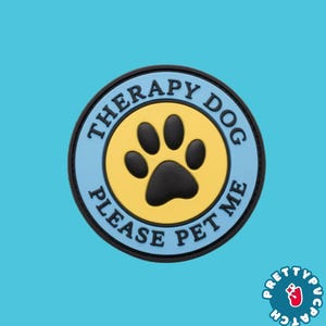 Therapy Dog Please Pet Me PVC Patch | Paw Print Dog Vest Morale Badge | 3D Rubber Loop and Hook Patch