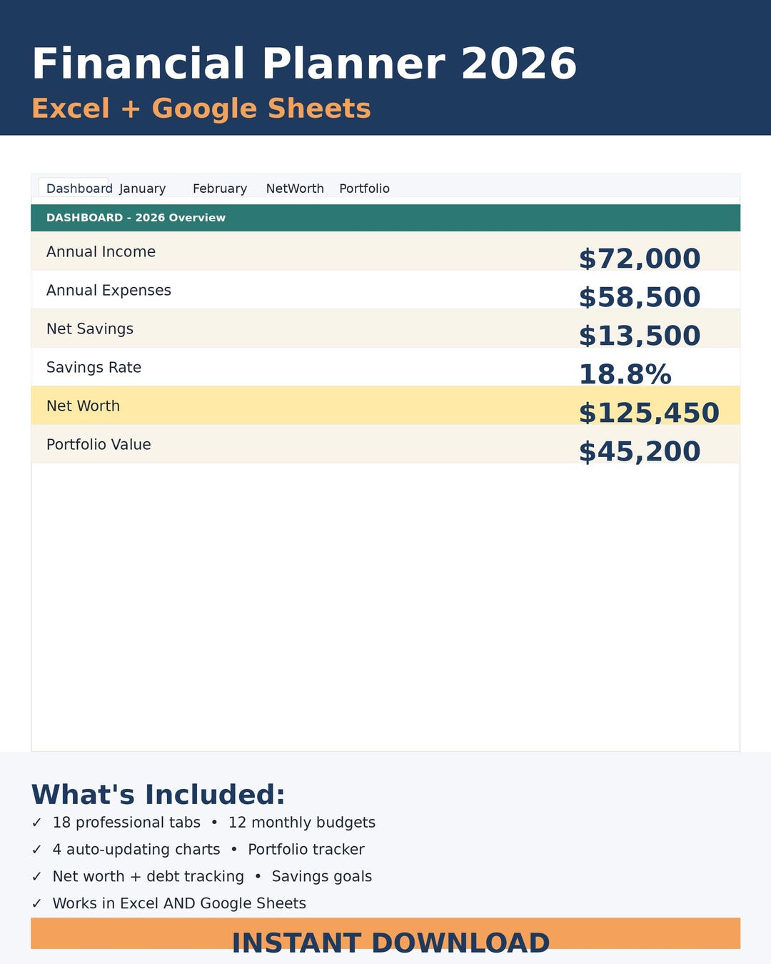 2026 Financial Planner | Excel & Google Sheets Budget Template (instant