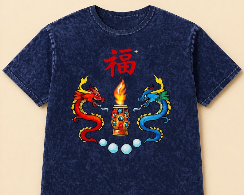 Chinese Dragon and Fu Symbol T-shirt | Dual Dragons With Censer Design ...