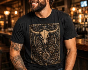 Steer Skull Graphic T-Shirt | Western Boho Mandala Shirt