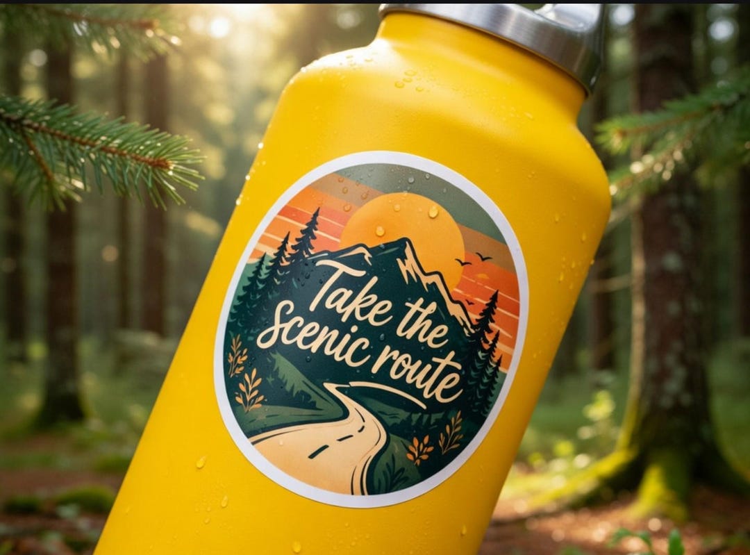 Scenic Route Mountain Sticker | Road Trip Camping Vinyl Decal (3"x3 ...