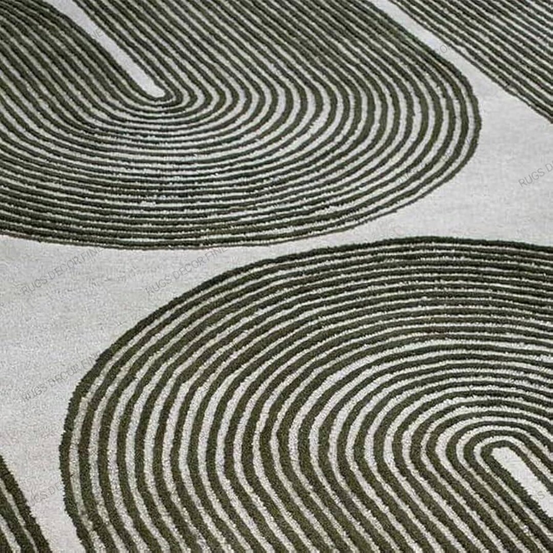 Hand Tufted Olive Green and Ivory Abstract Loop Pattern Rug Modern ...