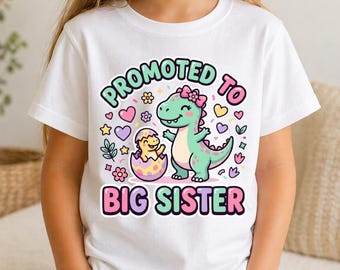 Dinosaur Big Sister Shirt,Promoted to Big Sister Shirt Girl,Sibling Reveal Outfit Kids, Cute Dino Big Sis Tee Toddler Youth,Big sister gift