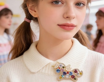 Broche de Pegaso de Cristal Colorido, Pin de Pony con Diamantes de Imitación Fantasía para Niñas Mágicas y Moda Fairycore