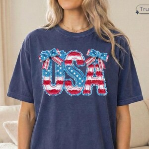 Vintage USA Faux Patchwork Comfort Colors® Shirt, American Flag Tee, 4th of July Shirt