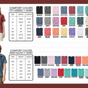 The image is a collage of two photos. The left photo shows a woman wearing a red t-shirt, and the right photo displays a variety of colorful t-shirt designs.