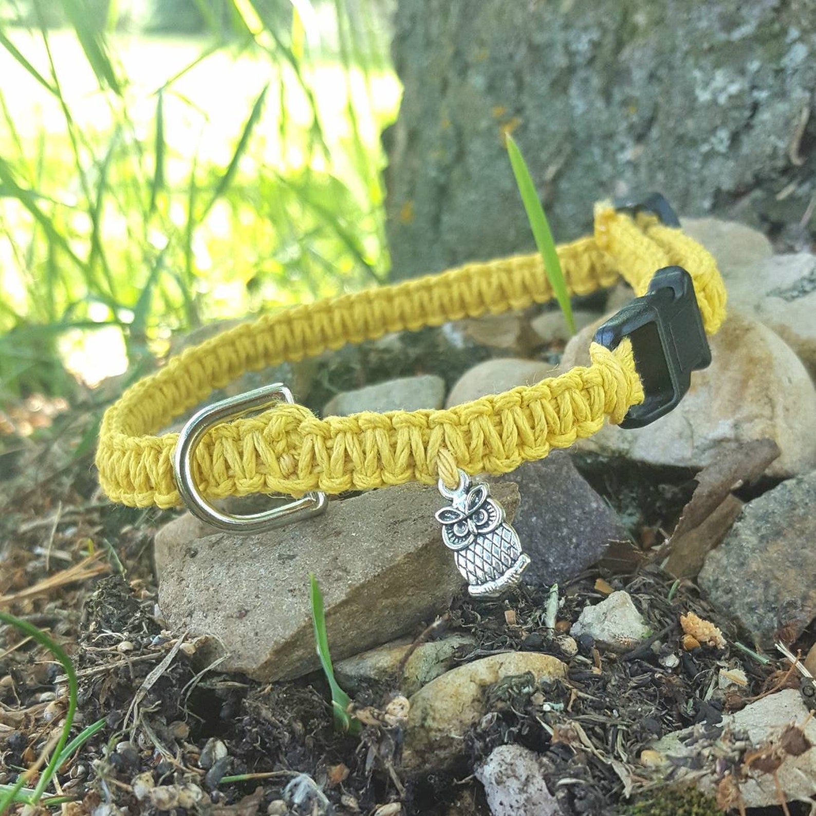 Custom Dog Collar / Owl Charm / Hemp Pet Collar / Custom Color Etsy