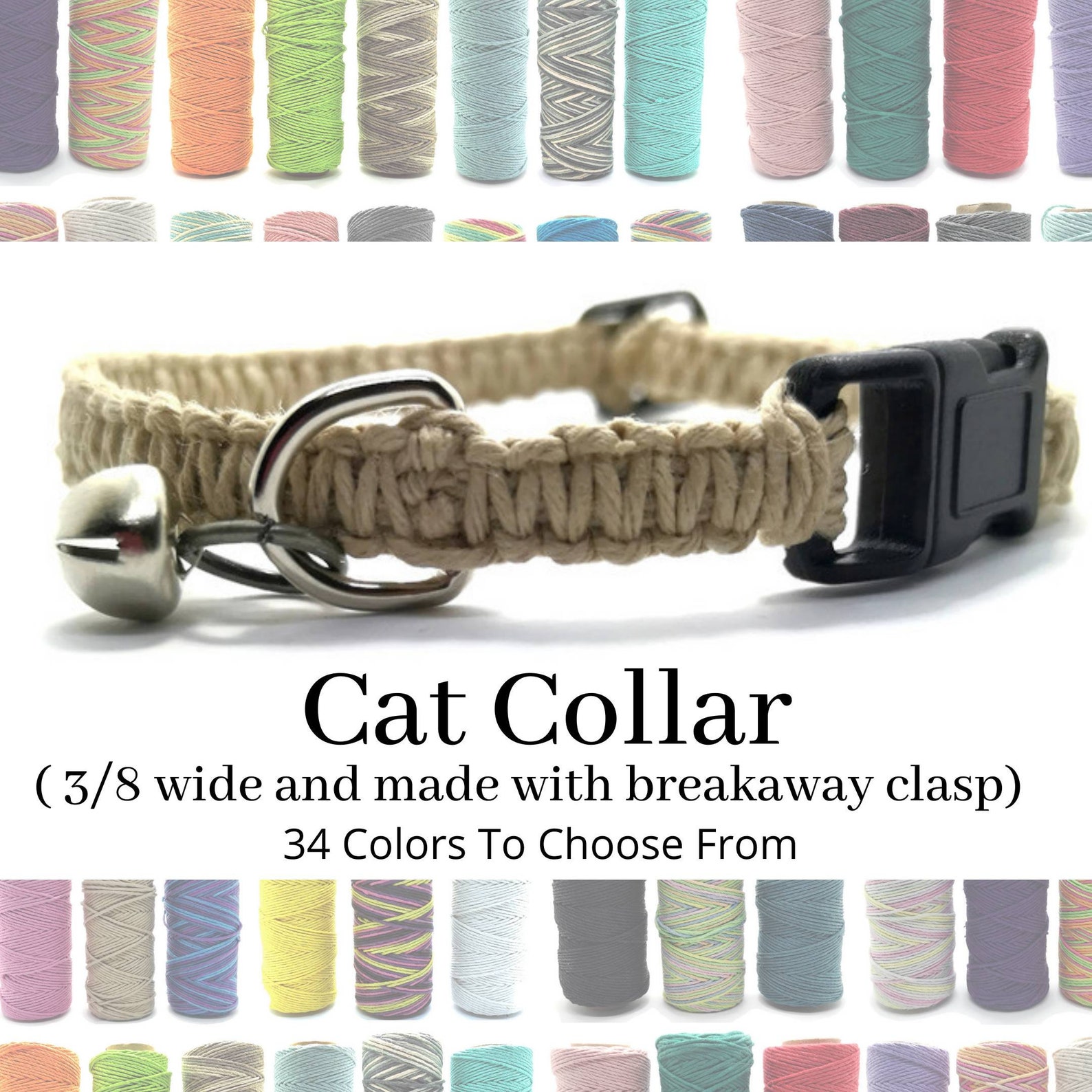 Macrame Hemp Cat Collar 3/8inch wide different color Etsy