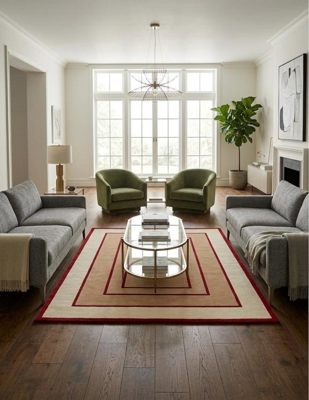 Hand-tufted Geometric Border Rug, Beige and Red Soft Plush Carpet ...