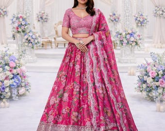 Pink Ready To Wear Lehenga Choli For Women: Zari Embroidered Indian Wedding Outfit