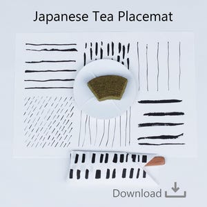 Japanese Placemat Printable, Handwritten Brush Line Pattern, Zen Table Decor, Matcha Tea Table Setting, Minimalist Japanese Aesthetic