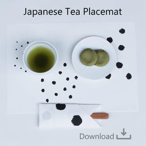 Japanese Placemat Printable, Minimalist Dot Pattern, Zen Table Decor, Matcha Tea Table Setting, Japanese Aesthetic Printable