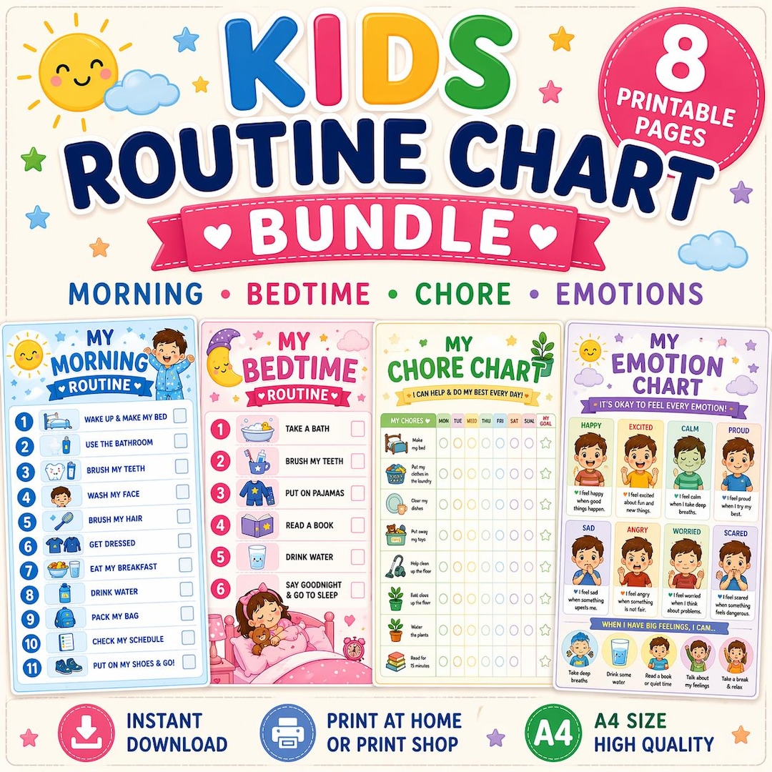Kids Routine Chart Bundle | Morning, Bedtime, Chore, Emotion (digital ...