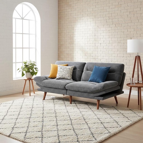 Convertible Futon Sofa Bed 66 Inch, Couch with Adjustable Backrest & Armrests Corduroy Loveseat for Small Apartment Living Room, Guest Room