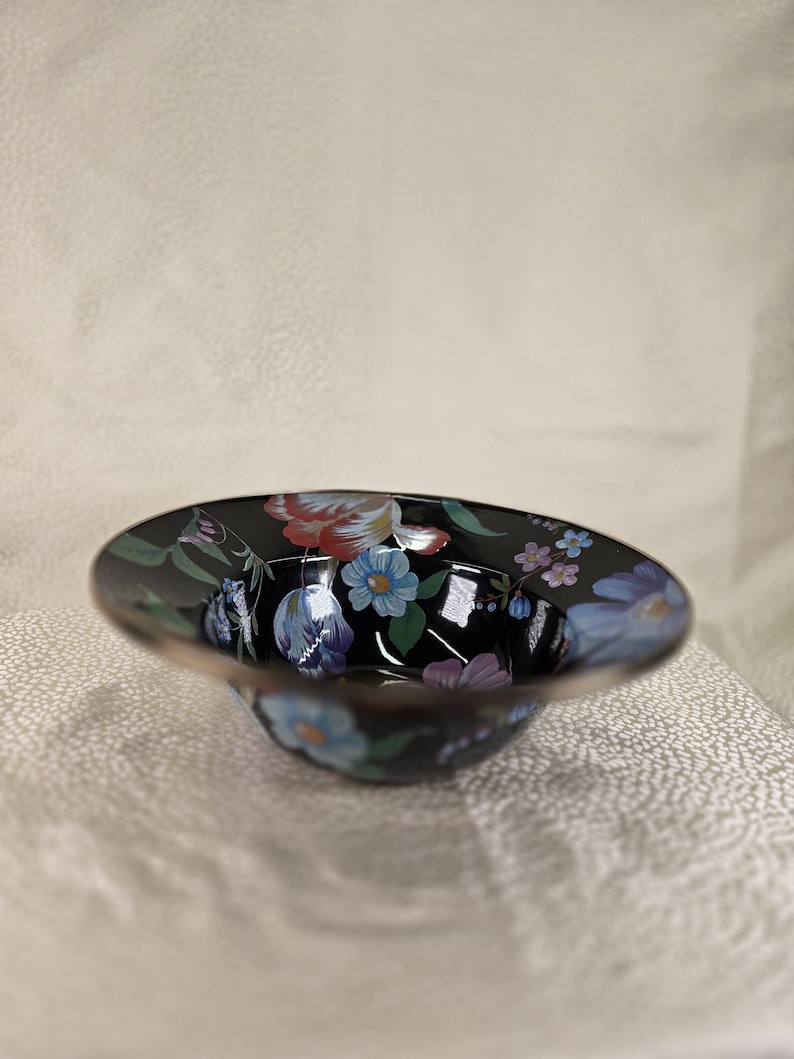 MACKENZIE CHILDS Flower Market Black Enamel 11.5" Serving Bowl image 3