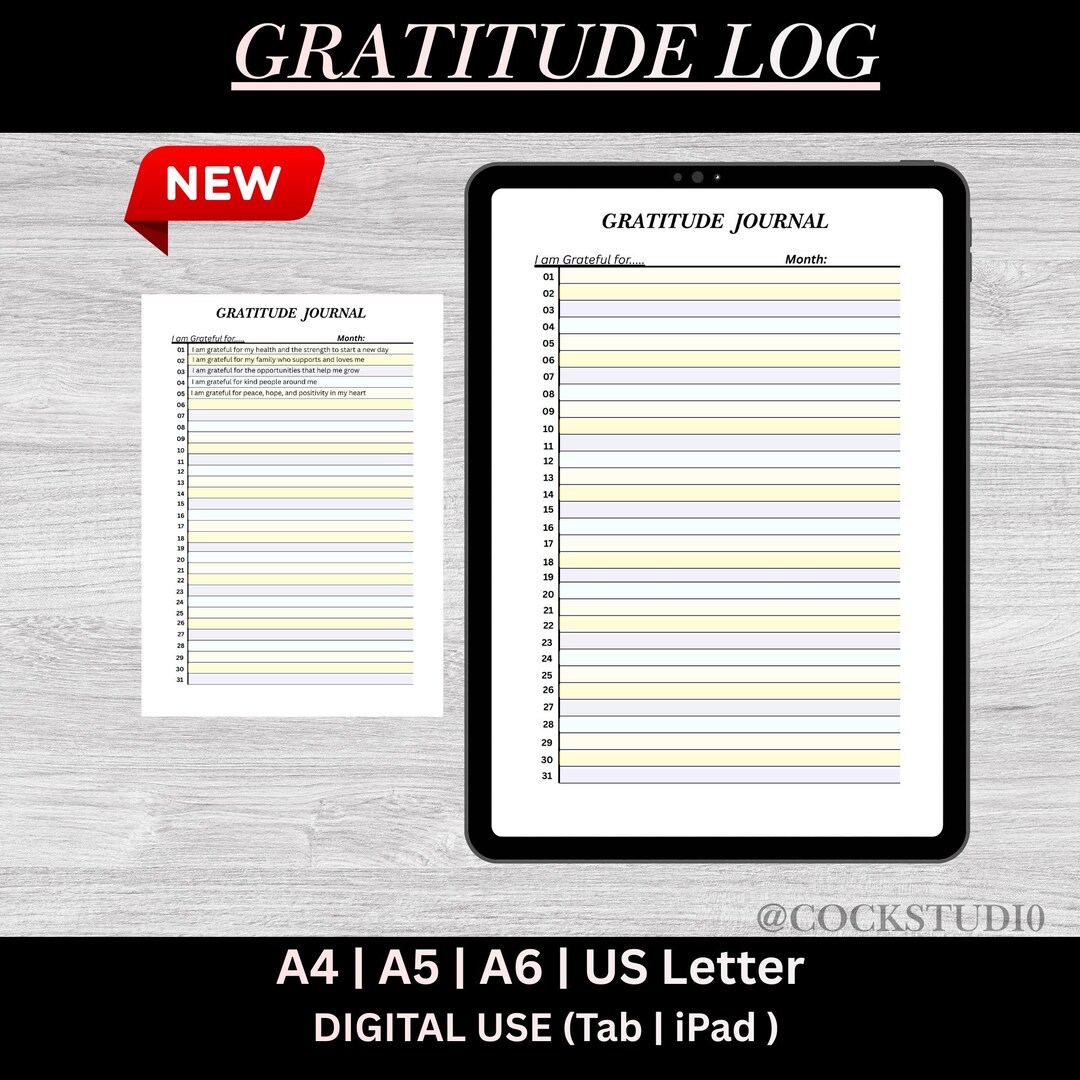 Gratitude Journal Printable, Daily Mindfulness Log (A4 A5 A6 US Letter ...