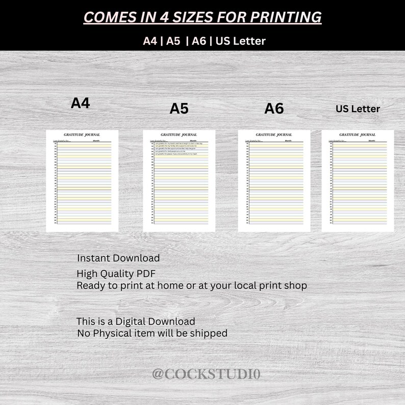 Gratitude Journal Printable, Daily Mindfulness Log (A4 A5 A6 US Letter ...