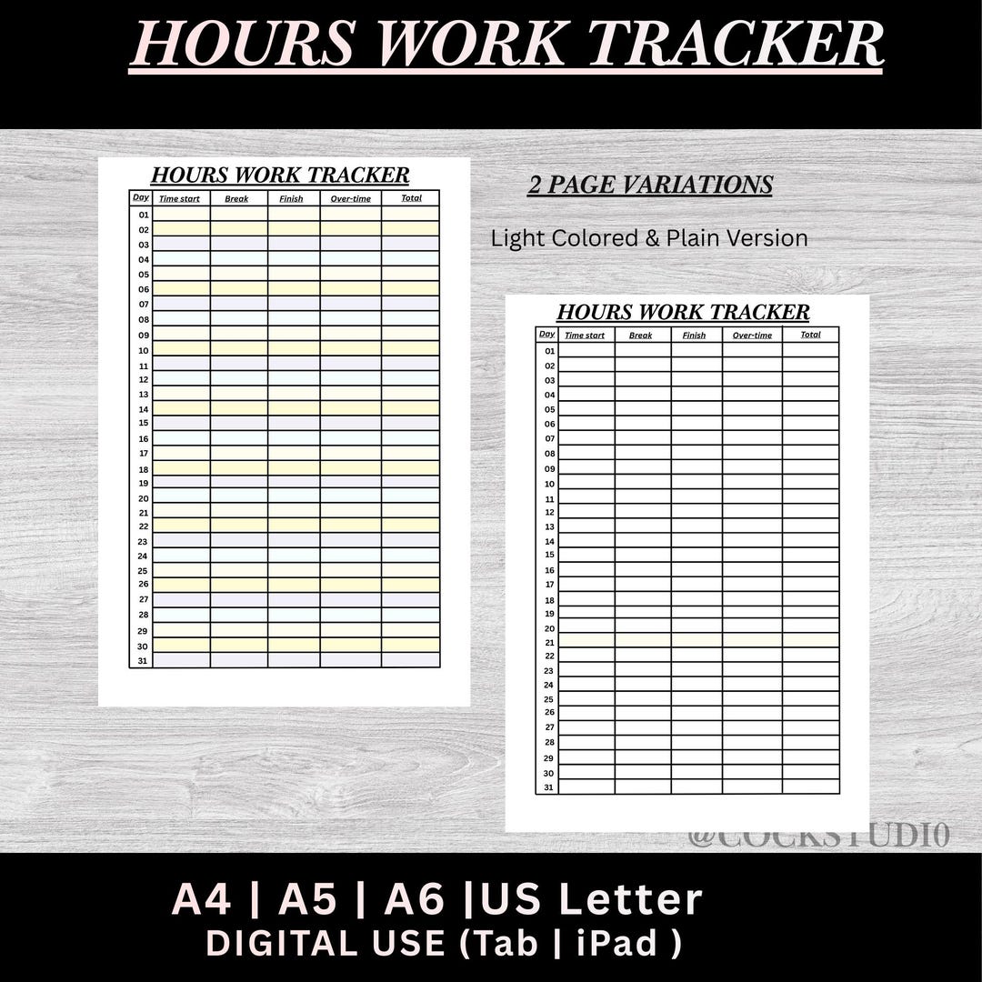 Working Hours Note Printable Work Hours Tracker, Employee Timesheet Log (digital PDF A4/A5 ...