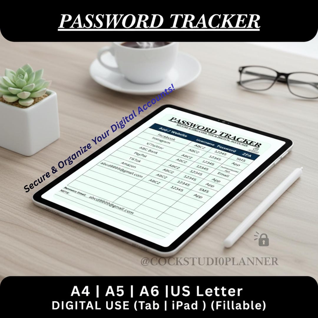 Password Tracker Printable & Digital Planner, Password Log Book A4 A5 ...