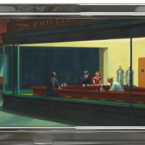 Nighthawks Business Card Holder | Edward Hopper Noir Art | Dark Academia Office | Unique Professional Gift | Artsy Desk