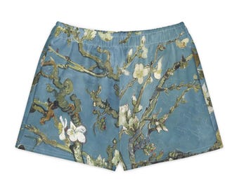 Van Gogh Almond Blossoms Unisex Cotton Shorts | Floral Lounge Pajama Shorts | Dark Academia Bookish Cottagecore Gift
