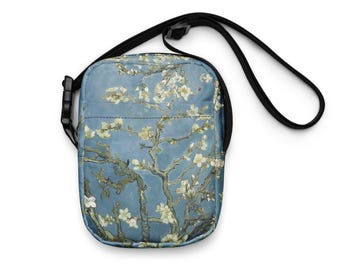Van Gogh Almond Blossoms Crossbody Bag | Fine Art Utility Sling, Aesthetic Travel Passport Bag, Dark Academia Shoulder Purse, Wearable Art