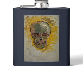 Van Gogh Skull Flask 6oz Stainless Steel | Memento Mori Hip Flask | Dark Academia Art Gift | Painted Skull Pocket Flask