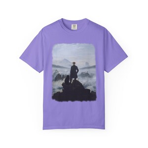 Camiseta con el gato "Wanderer Above the Sea of Fog" / Camiseta de arte de Caspar David Friedrich / Camiseta de pintura romántica Dark Academia / Regalo de gato negro imagen 15