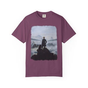 Camiseta con el gato "Wanderer Above the Sea of Fog" / Camiseta de arte de Caspar David Friedrich / Camiseta de pintura romántica Dark Academia / Regalo de gato negro imagen 17