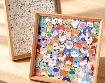 DIY Wooden Cat Puzzle Frame – Wooden Coloring Puzzle, Unique Handmade Gift for Cat Lovers, Paint Your Own Cat Art