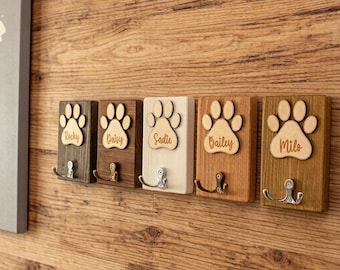 Gancho de madera personalizado para correa de mascota – Gancho con nombre de perro personalizado, percha de madera para ropa de mascota, regalo para amantes de los perros, organizador de pared