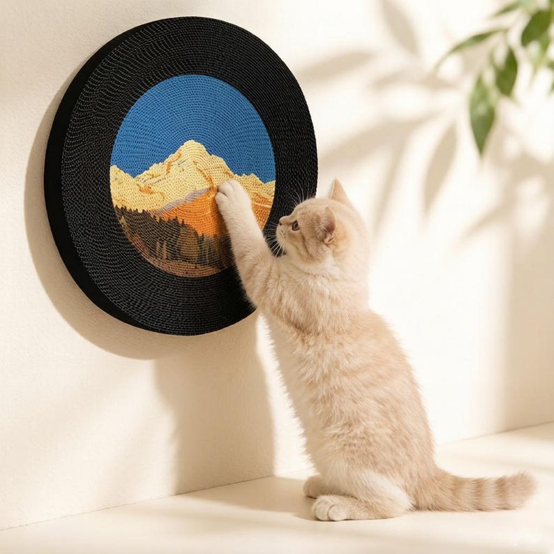 Rascador de pared giratorio 360° para gatos, almohadilla rascadora circular de cartón, tabla rascadora duradera para gatos, juguete interactivo para gatos. imagen 19