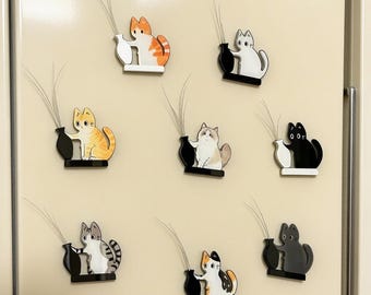 Handgemaakte kattenbaksteenverzamelaar – magnetische koelkasthouder van acryl | Miniaandenken, huisdierherdenkingsaandenken, cadeau voor kattenliefhebbers