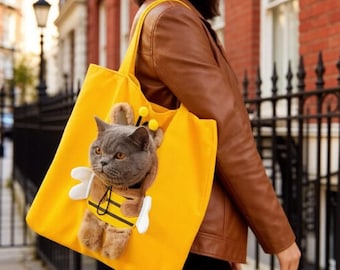 Pet Outing Crossbody Tote Bag, Breathable Cat Carrier with Head-Out Design, Small Dog Travel Shoulder Bag, Cute Canvas Pet Carrier